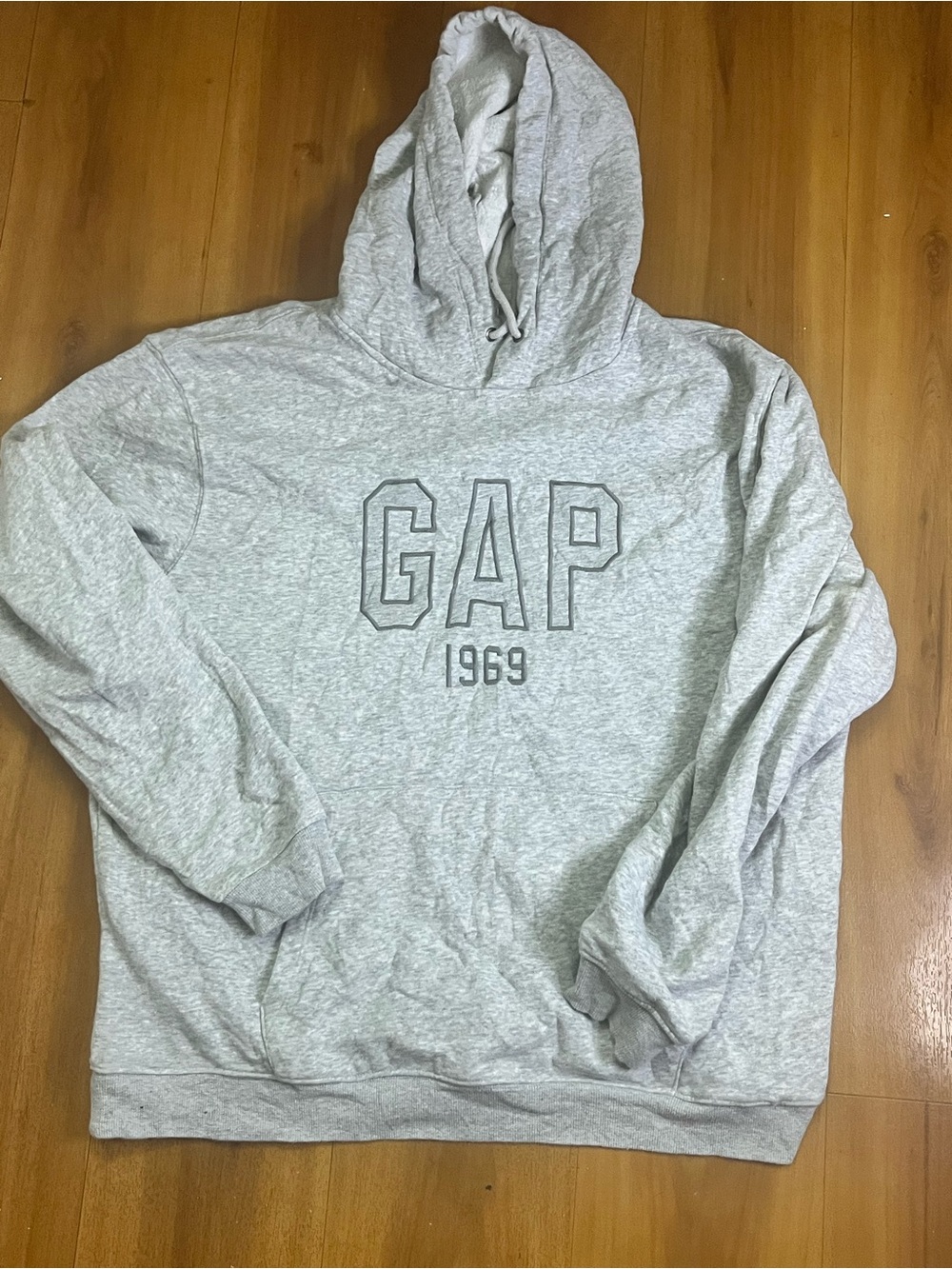 VTG Style GAP 1969 Grey Embroidered Spellout Hoodie L Y2K Streetwear